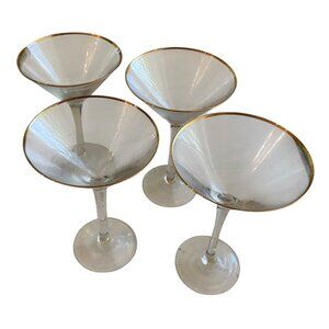 Martini Cocktail Glass Gold Rimmed Set of 4 - 7.25" x 4.5" 6oz Capacity Barware
